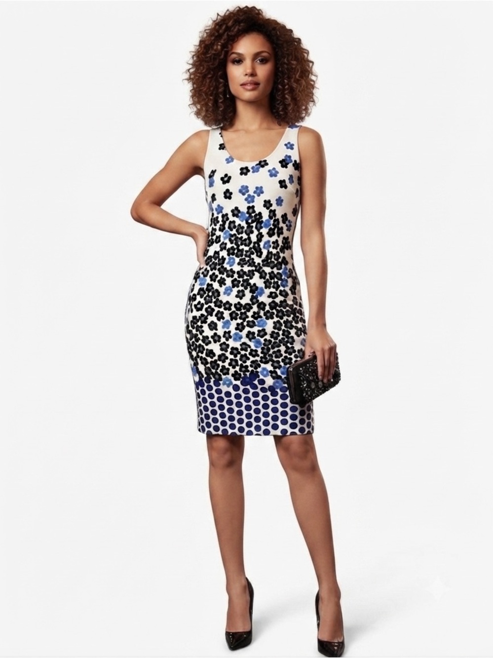Karl Lagerfeld White Dress with Navy and Light Blue Floral Print